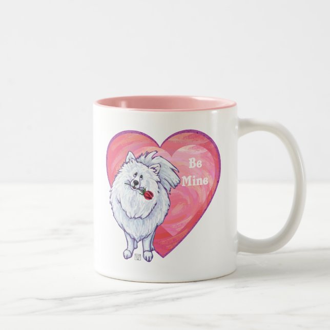 White Pomeranian Valentine's Day Two-Tone Coffee Mug (Right)