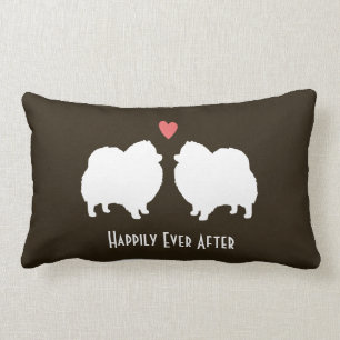 White Pomeranian Wedding Dogs with Text Lumbar Pillow