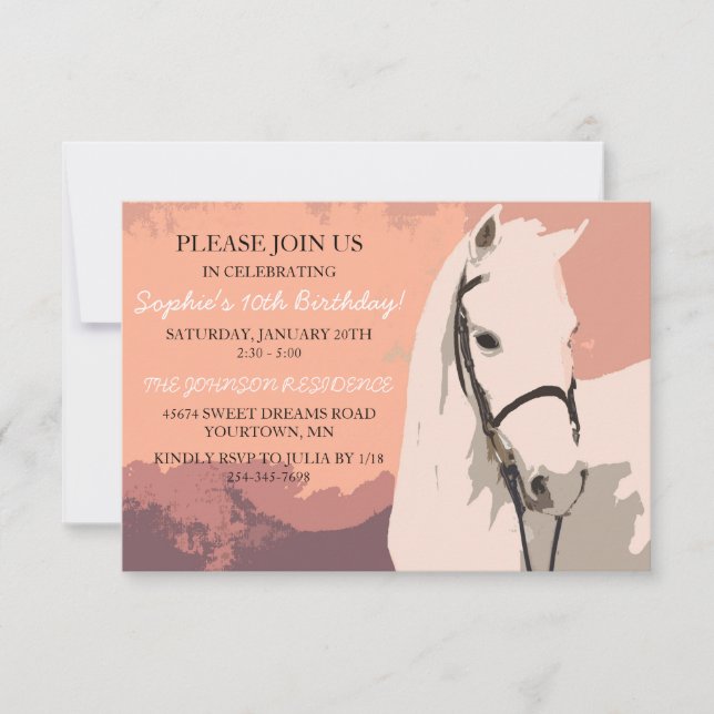 White Pony Horse Pattern Tenth Birthday Invitation (Front)