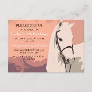 White Pony Horse Pattern Tenth Birthday Invitation