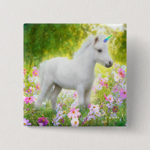 White Pony Unicorn 2 Inch Square Button
