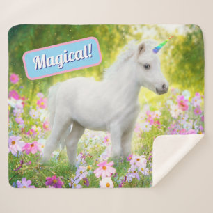 White Pony Unicorn Sherpa Blanket