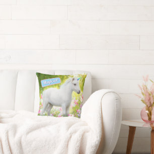 White Pony Unicorn Throw Pillow