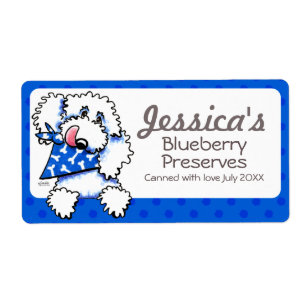 White Poodle Blue Dots Jar Canning Product Labels