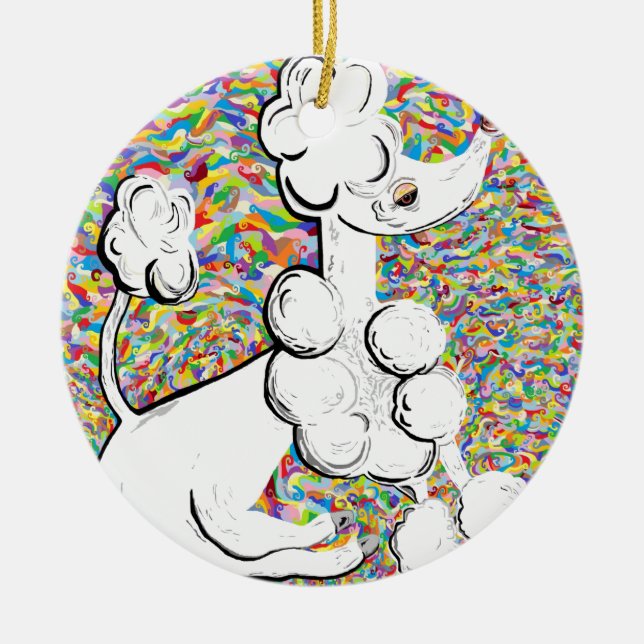 White Poodle Ceramic Ornament (Front)