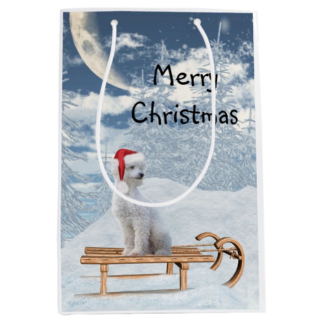White Poodle Christmas Medium Gift Bag (Front)
