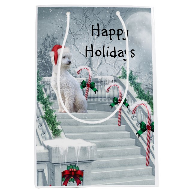 White Poodle Christmas Medium Gift Bag (Front)