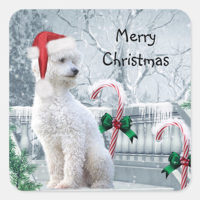White Poodle Christmas Square Sticker (Front)