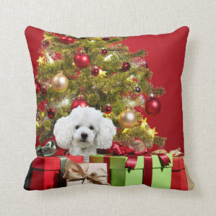 White Poodle Christmas Throw Pillow
