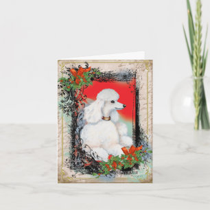 White Poodle Christmas Vintage Style Print Card