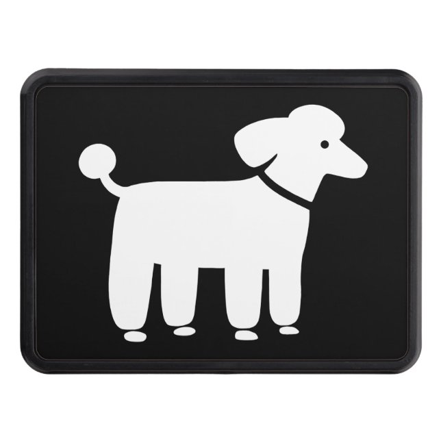 White Poodle | Cool Pet Dog Design Black and White Trailer Hitch Cover (Front)