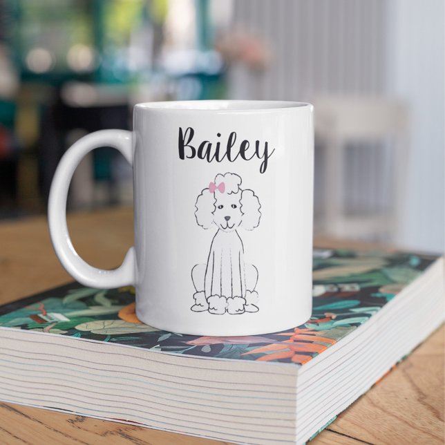 White Poodle Cute Calligraphy Pet Personalized Coffee Mug (Creator Uploaded)