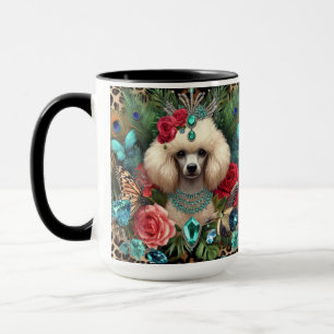 White Poodle Dog Floral Art Mug