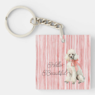 White Poodle Dog Hello Beautiful Keychain