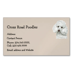 White Poodle Dog Pet Anima Magnetic Business Card
