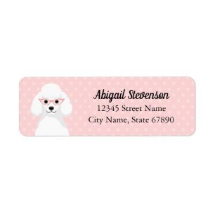 White Poodle Dog Pink Return Address Label