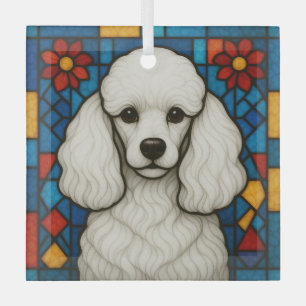 White Poodle Dog "Stained Glass"  Glass Ornament