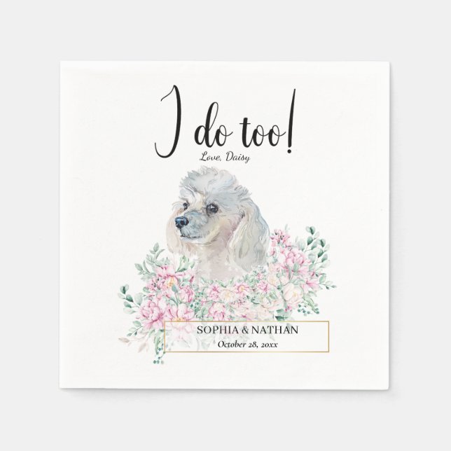 White Poodle Dog Wedding Cocktail Napkins (Front)