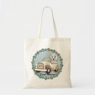 White Poodle Driving Car  Tote Bag