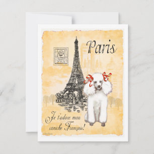 White Poodle Eiffel Tower Vintage Style Print