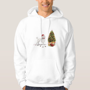 White Poodle Funny Christmas Dog with Tree Hoodie