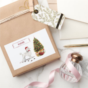 White Poodle Funny Christmas Dog with Tree Sticker