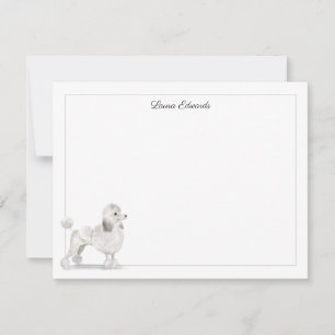 White Poodle Grey Border Personalized Stationery Card