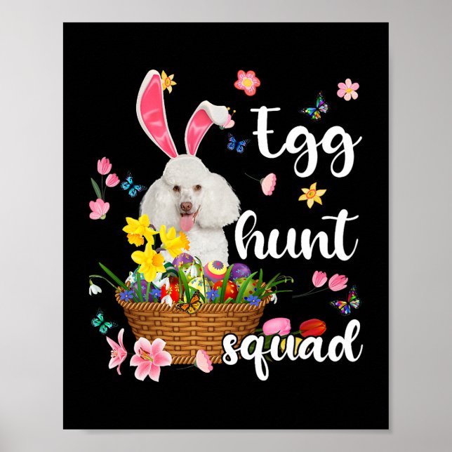 White Poodle Happy Easter Day Easter Colourful Egg Poster (Front)