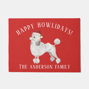 White Poodle Happy Howlidays Christmas Doormat