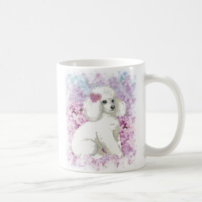 White Poodle in the Lilacs Coffee Mug Cup (Right)