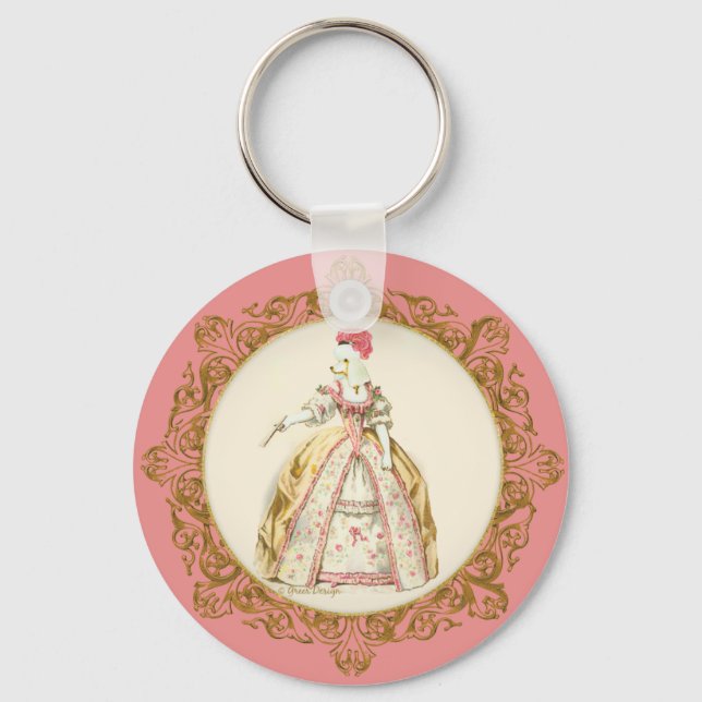 White Poodle Marie Antoinette Ornate Art Keychain (Front)