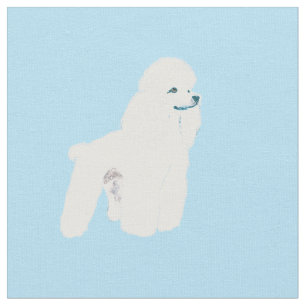 White Poodle on Blue Fabric