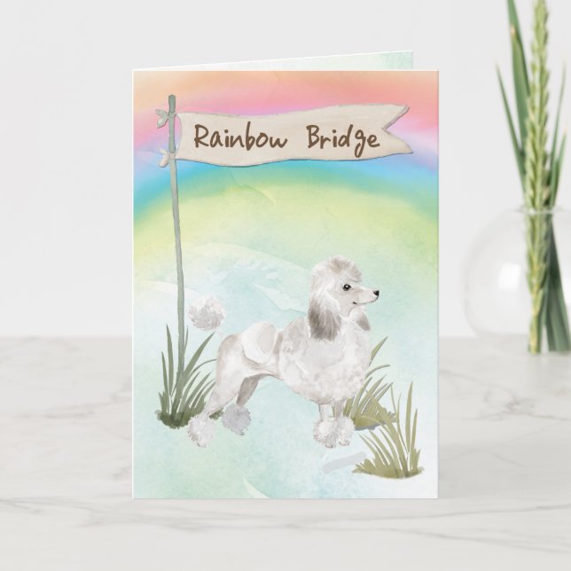 White Poodle Pet Sympathy Over Rainbow Bridge Card (Front)