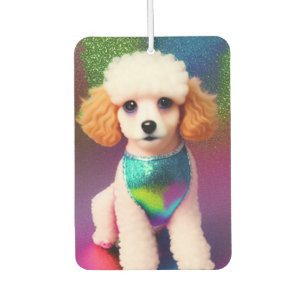 White Poodle with Cream Ears on Rainbow Sparkle Air Freshener