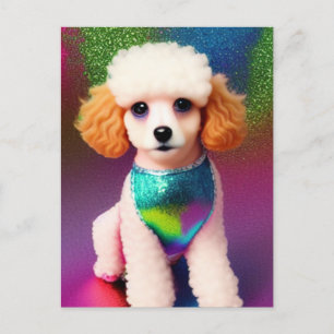 White Poodle with Cream Ears on Rainbow Sparkle   Postcard