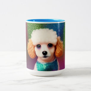 White Poodle with Cream Ears on Rainbow Sparkle   Two-Tone Coffee Mug
