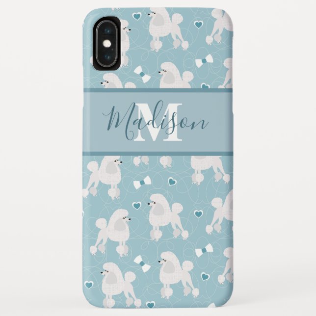 White Poodles and Bows Pattern Black Name Monogram Case-Mate iPhone Case (Back)