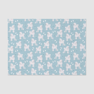 White Poodles and Bows Pattern Blue Tissue Paper