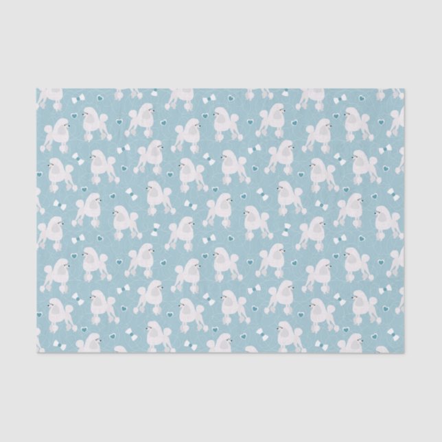 White Poodles and Bows Pattern Blue Tissue Paper (Front)