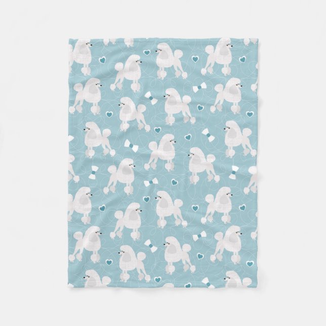 White Poodles and Bows Pattern Fleece Blanket (Front)