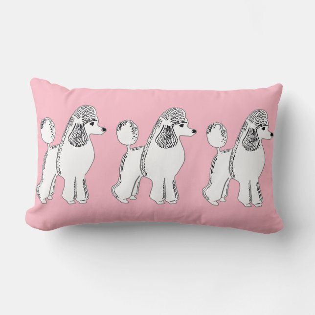 White Poodles Blush Pink Lumbar Pillow (Front)