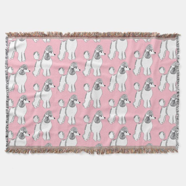White Poodles Pattern Blush Pink Throw Blanket (Front)