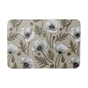 White poppies and ladybugs bath mat