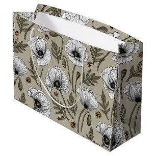 White poppies and ladybugs large gift bag