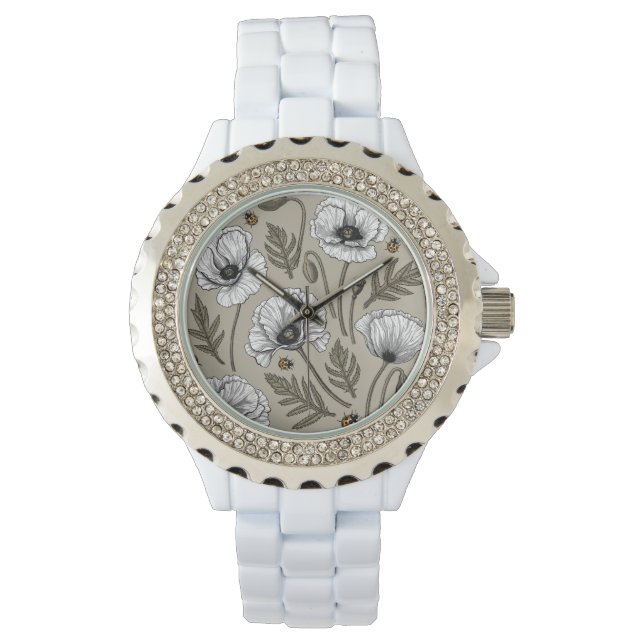 White poppies and ladybugs watch (Front)