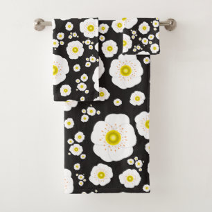 White Poppies Bath Towel Set