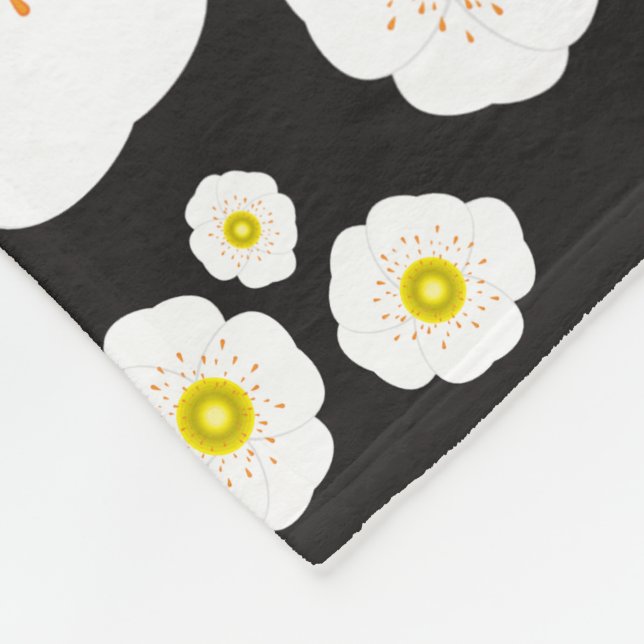White Poppies Fleece Blanket (3 Sizes) (Corner)