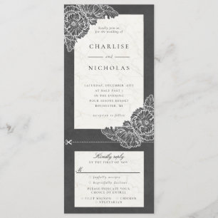 White poppies grey floral wedding invitation rsvp