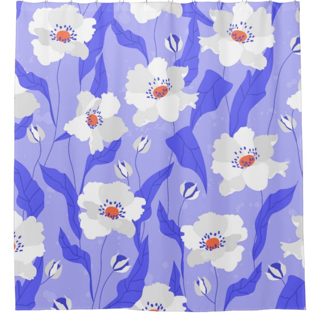 White Poppies: Hand-Drawn Purple Seamless (Front)