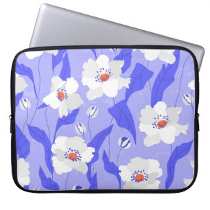 White Poppies: Hand-Drawn Purple Seamless Laptop Sleeve